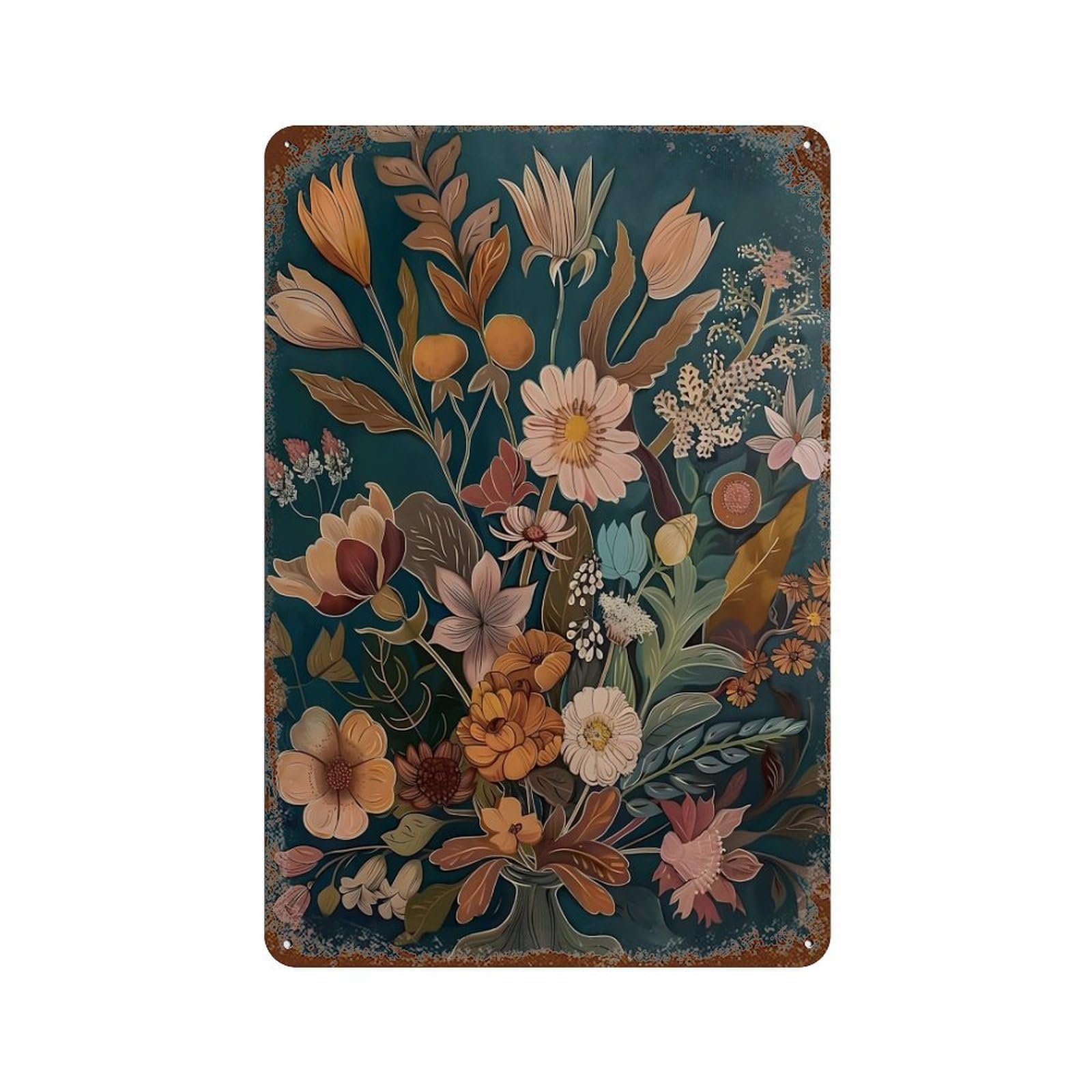 xiaoxiaoshen Flower with Elegant Dark Green Background Wall Decor Art Metal Tin Poster Modern Home Decor Art Home Bar Shop Decorations Vintage Sign 30x20cm