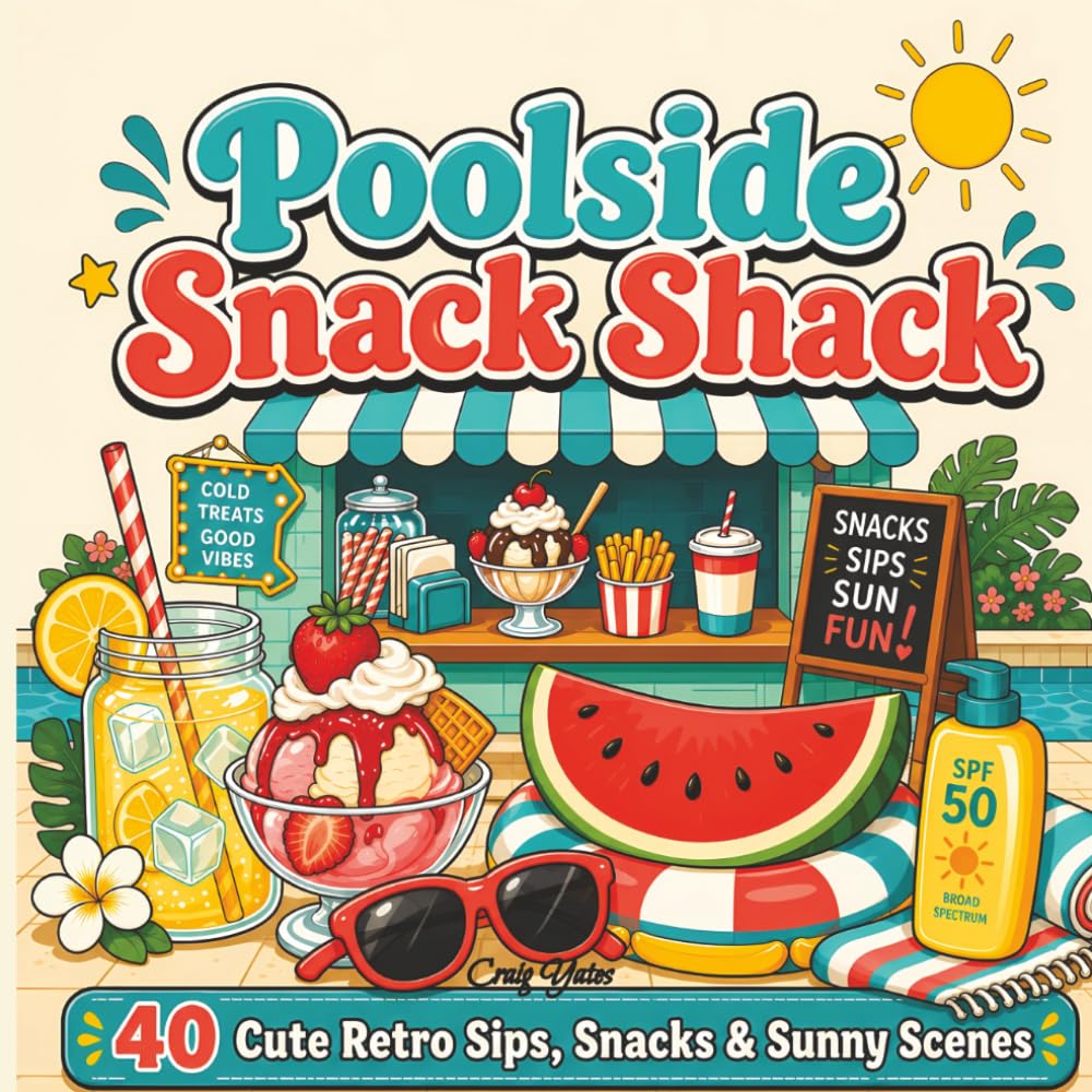 Poolside Snack Shack: Bold & Easy Summer Coloring Book for Adults and Teens: 40 Cute Retro Sips, Snacks, Poolside Treats and Sunny Relaxing Scenes (Cozy Moments Colouring Book Series)