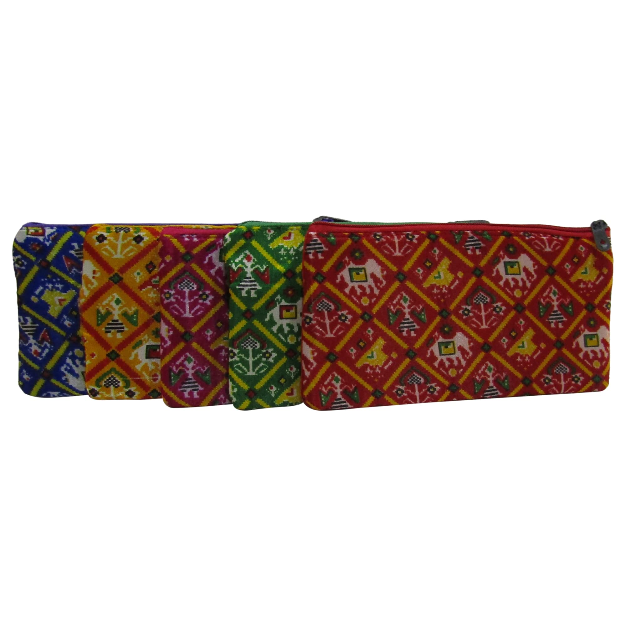 Purple Pink Printed Patola PouchPotli Purse for Women with Zipper, Potli Bags for Return Gifts, Potli Pouches for Baby Shower, Potli Purse for Ladies, Potli Bags for Gifting (Pack Of 12 Pcs)