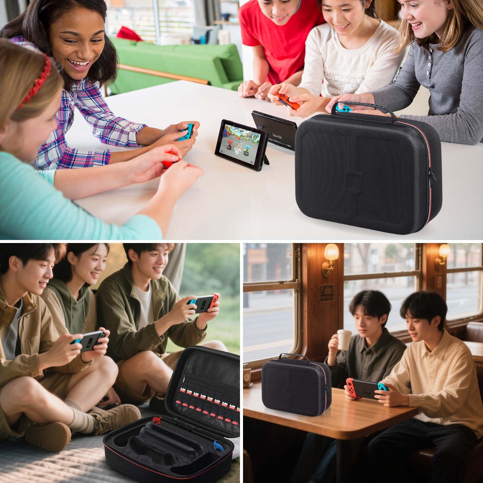 AriKroii Étui pour Nintendo Switch 2,Sacoche de Protection et Transport Big Carry Case Console pour Switch 2,Filets Rangement Accessoires , 20 Compartiments Jeux (Noir)