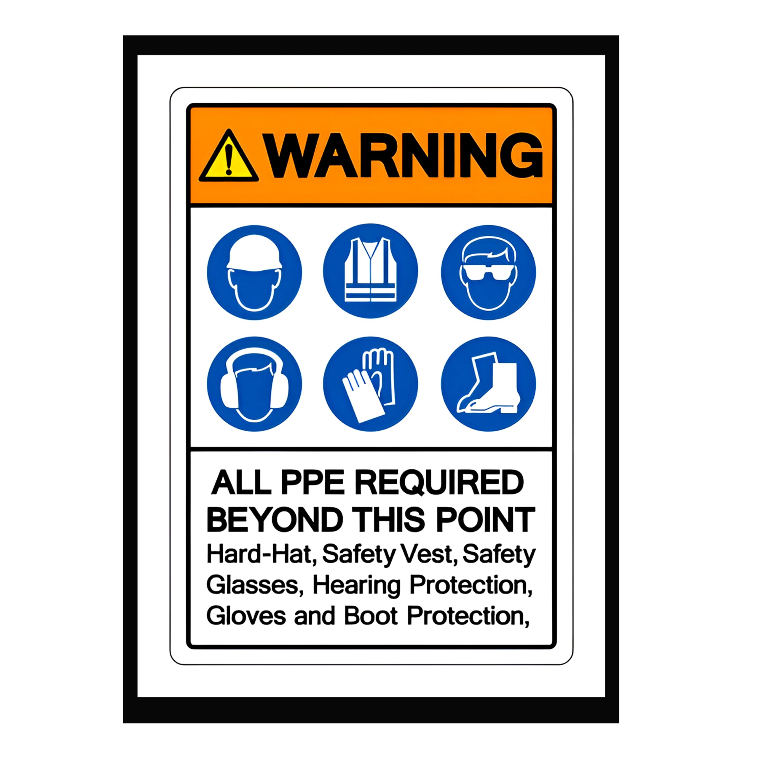 Señal de advertencia para todos los PPE requeridos, señal de aviso de seguridad, aluminio, tamaño: 800 mm x 600 mm (negro, 800 mm x 600 mm)
