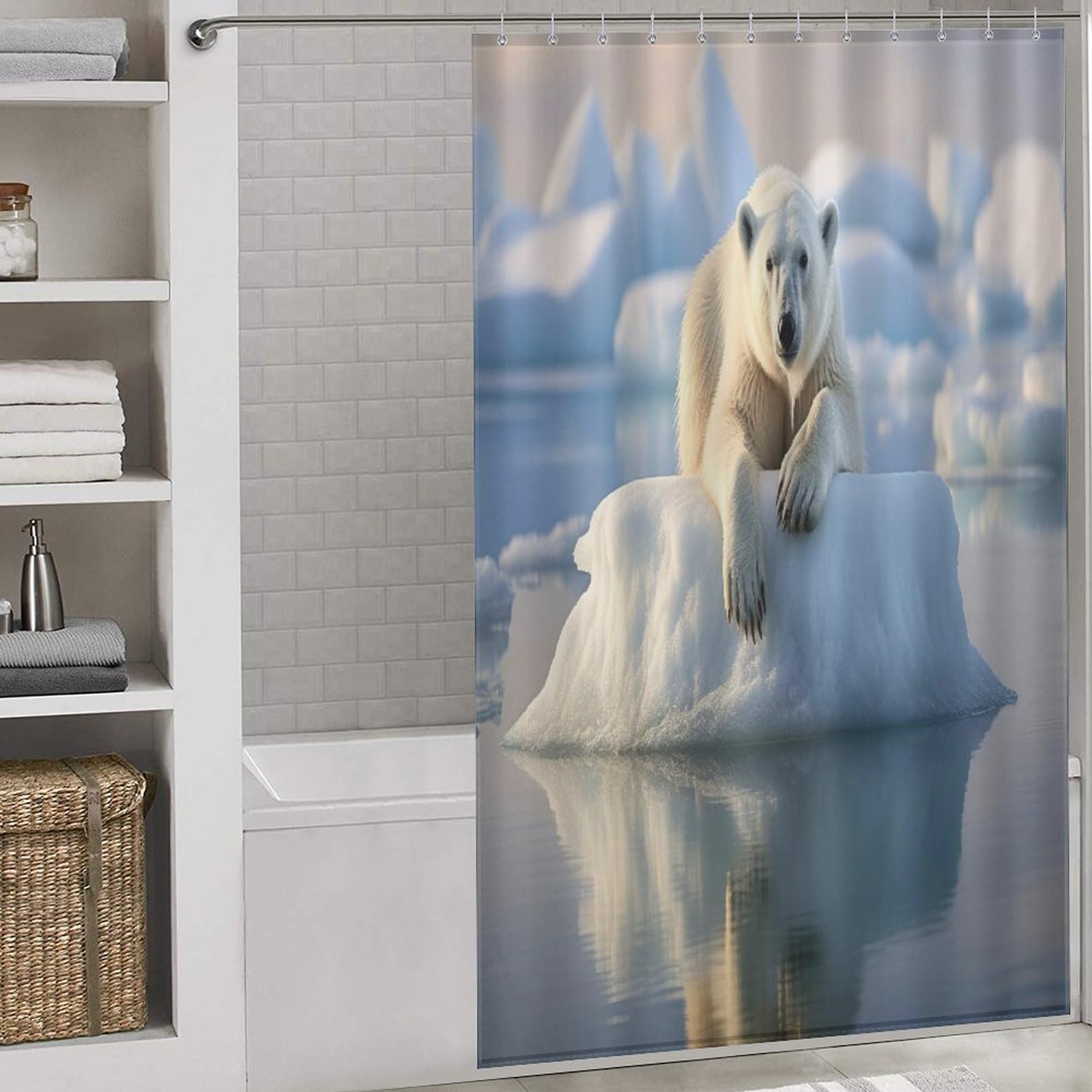 Rideau de douche polar ours en tissu polyester de qualité supérieure pour baignoire
