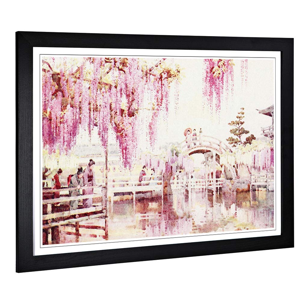 Big Box Art Framed Print of Ella Du Cane Japanese Oriental Wisteria, Kameido Design | Wall Art Picture| Home Decor for Kitchen, Living Room, Bedroom, Hallway, Black, A2 / 24.5x18 Inch / 62x45cm