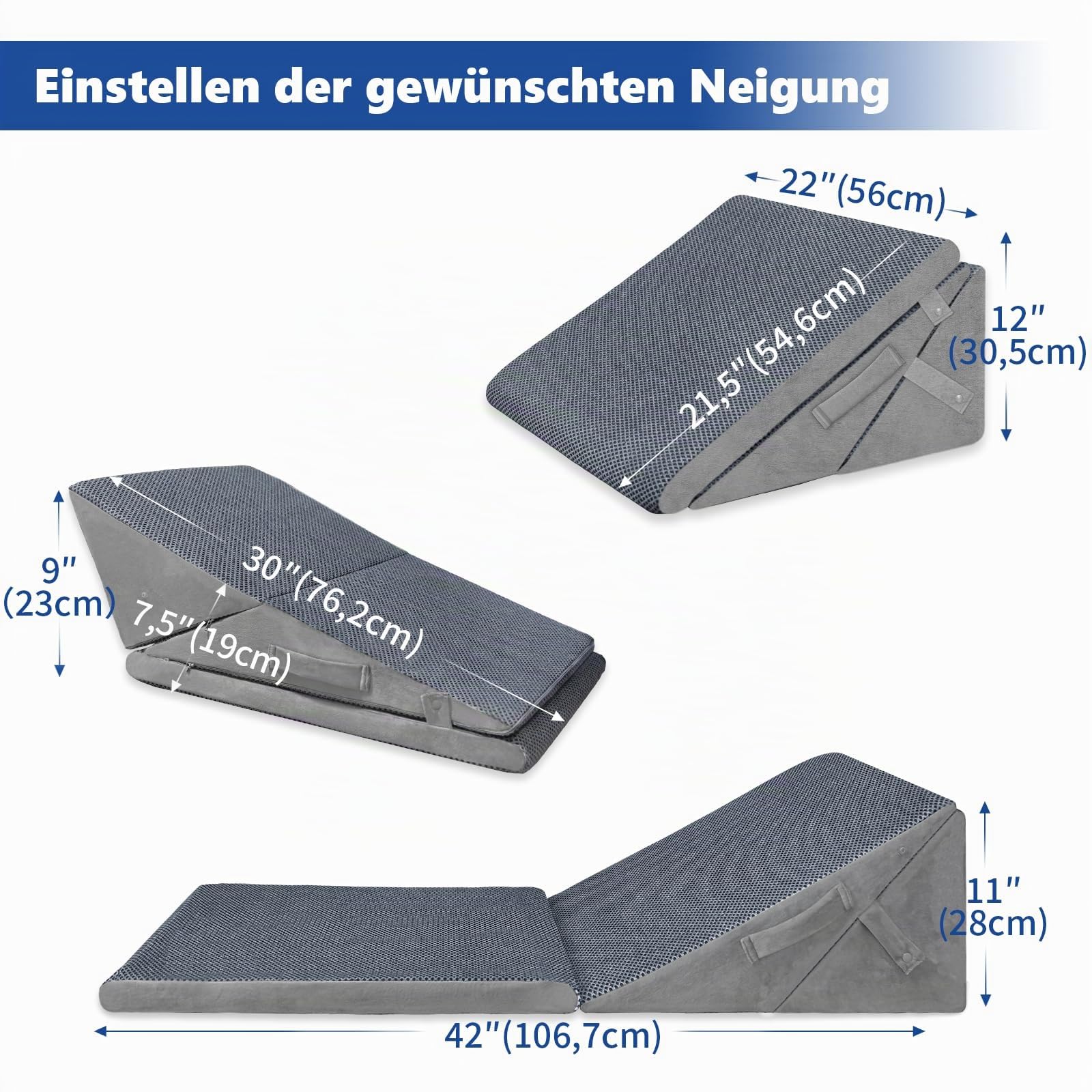 KingPavonini Keilkissen Bett nach Operationen, 4 Höhen verstellbar, Grau | Refluxkissen verstellbar in 4 Höhen 19/23/28/30,4cm, für Rücken, Beine, Knie, Acid Reflux, GERD, Sodbrennen, Schnarchen