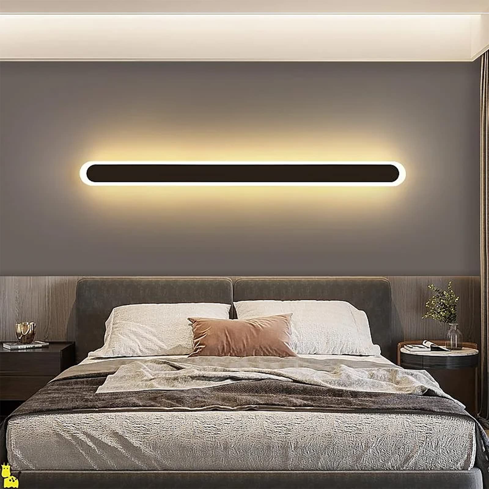 HELCEKOU Nordic LED Linear Wall Sconce Modern Aluminum Light Strip Indoor Bedside & Corridor Fixture 100cm 42W Warm White (Black White) Stylish Home Lighting