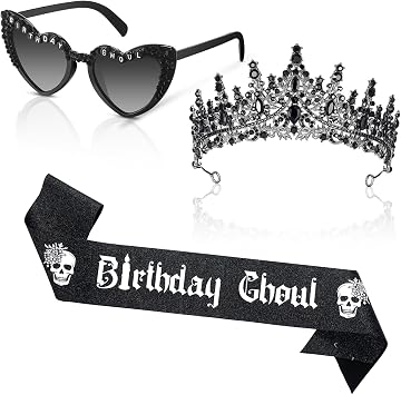 Canlierr 3 Pcs Goth Birthday Sash Crown Sunglasses Party Set,Classic