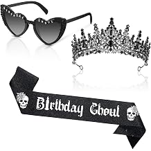 Canlierr 3 Pcs Birthday Ghoul Party Accessories Set Gothic Black Sparkling Diamond Crown Sash Death to My 20s/30s Sunglasses for Women Ghost Spooky Emo Bday Costume Gift Birthday Party Decoration