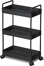 Ronlap Multipurpose 3 Tier Storage Trolley Mobile Shelf with Handle Hook Locking Wheels Sliding Tool Cart for Kitchen Bathroom Laundry Room Black