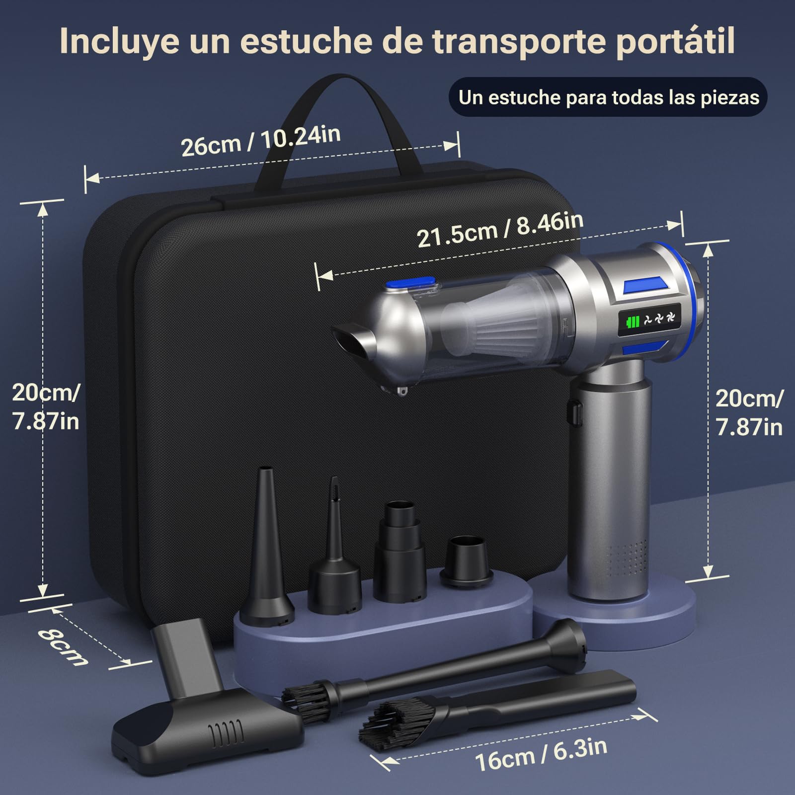 Yomile Aspirador de Mano, 27000Pa/120W, Aspiradora sin Cable Coche 4 en 1, Aspiradoras de Mano con Motor sin Escobillas de 250.000 RPM, para Coche/para Uso en la Oficina/la Cocina