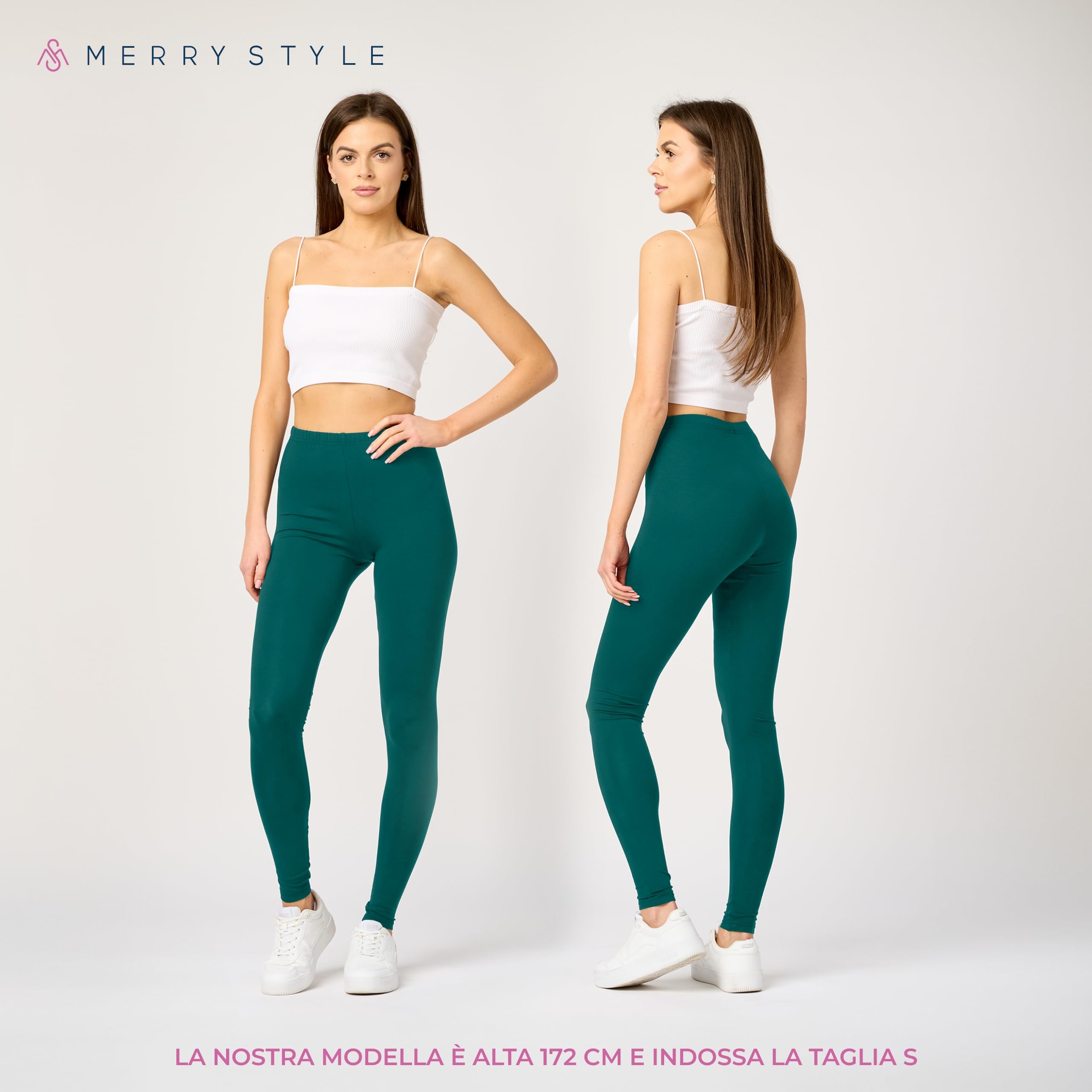 Merry Style Leggings Lunghi Donna in Viscosa con Elastan Ampia Pantaloni Donna Banda Elastica Leggins per Casa Palestra Tempo Libero MS10-143