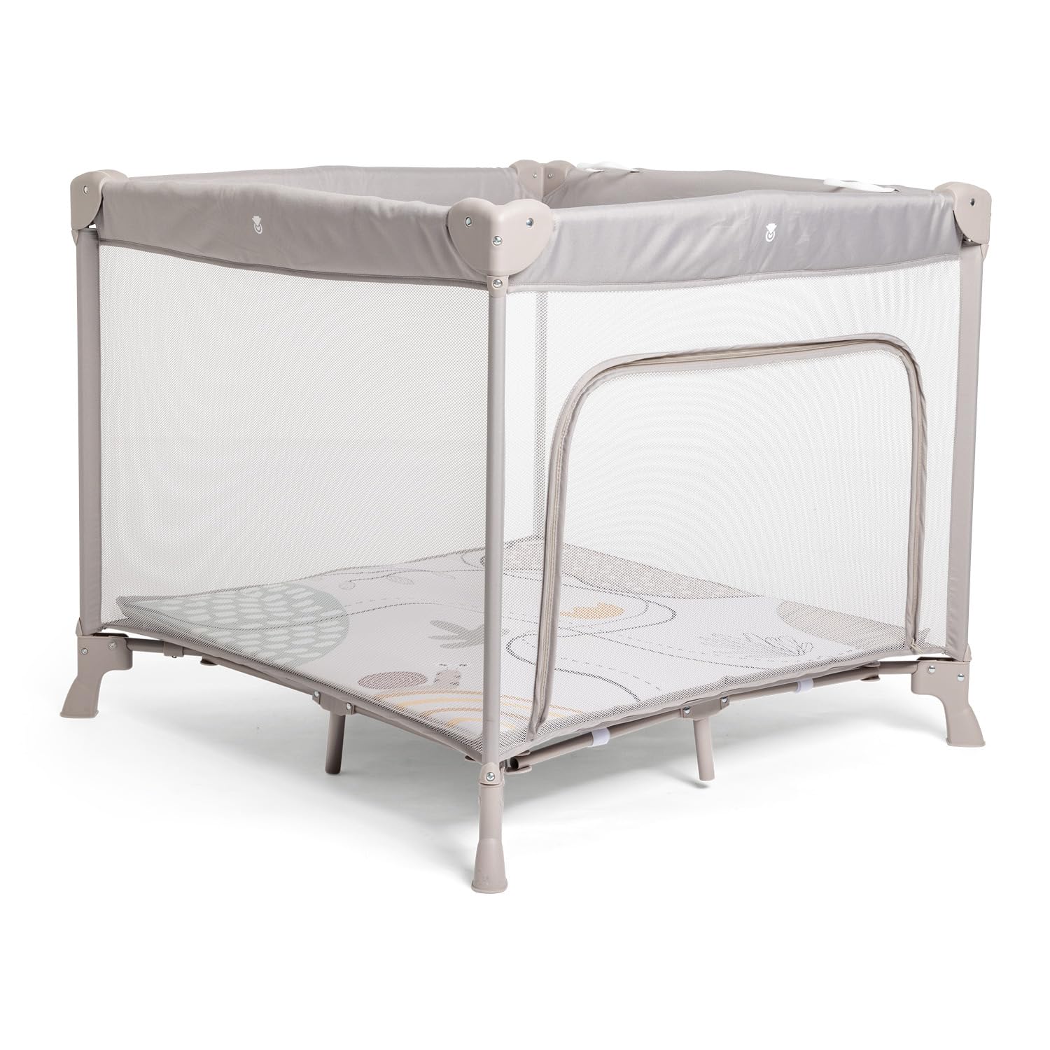 Chicco Open Box Square pour bébés et jeunes enfants de la naissance à 15 kg, parc bebe pliable et compact, avec tapis de jeu, fenêtres en maille, 4 poignées et sac de transport, gris