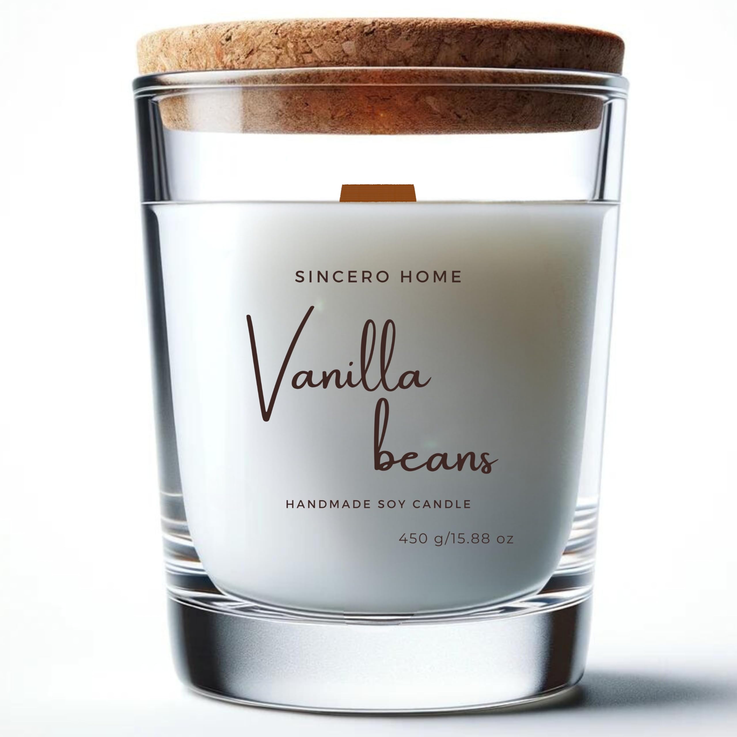 SINCERO HOME Vela Aromática de Soja con Aroma a Vainilla, Mecha de Madera, Ecológica y Hecha a Mano, Crea Ambiente Cálido y Acogedor, Adecuada para Meditación y Regalos
