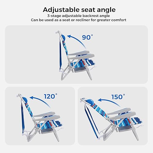 Miniatura 3 de SUNNYFEEL Silla de playa portátil, silla de playa ligera para adultos, silla de camping plegable con mesa auxiliar y bolsa organizadora, 3