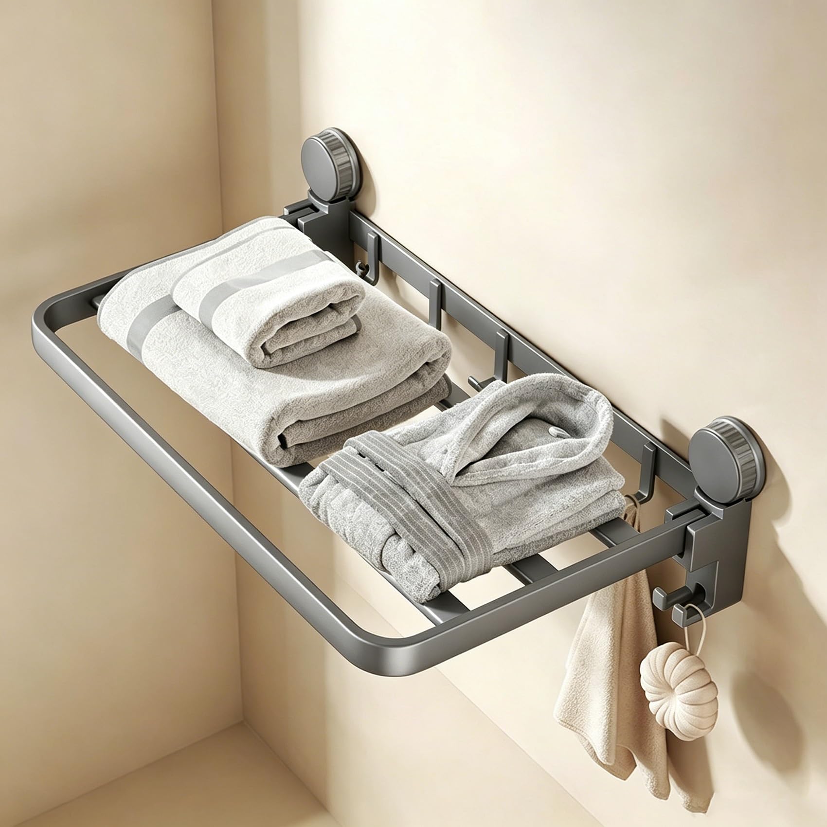 Faltbarer Saugnapf Handtuchhalter mit Ablage, Bohrfreie Wandmontage