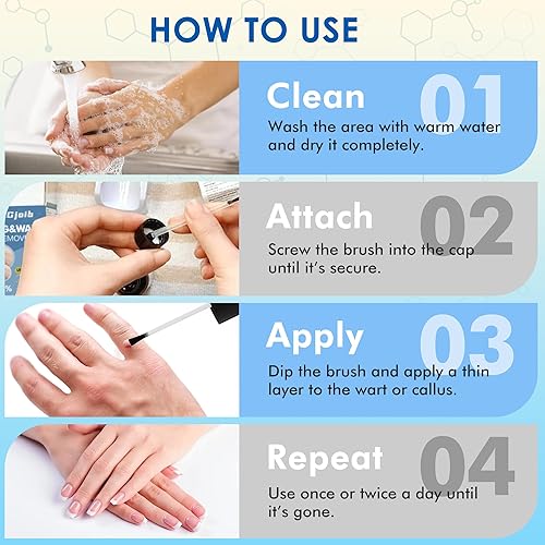 Miniatura 5 de Eliminador de verrugas con 17% de ácido salicílico, removedor de marcas cutáneas de acción rápida, tratamiento líquido para verrugas comunes y