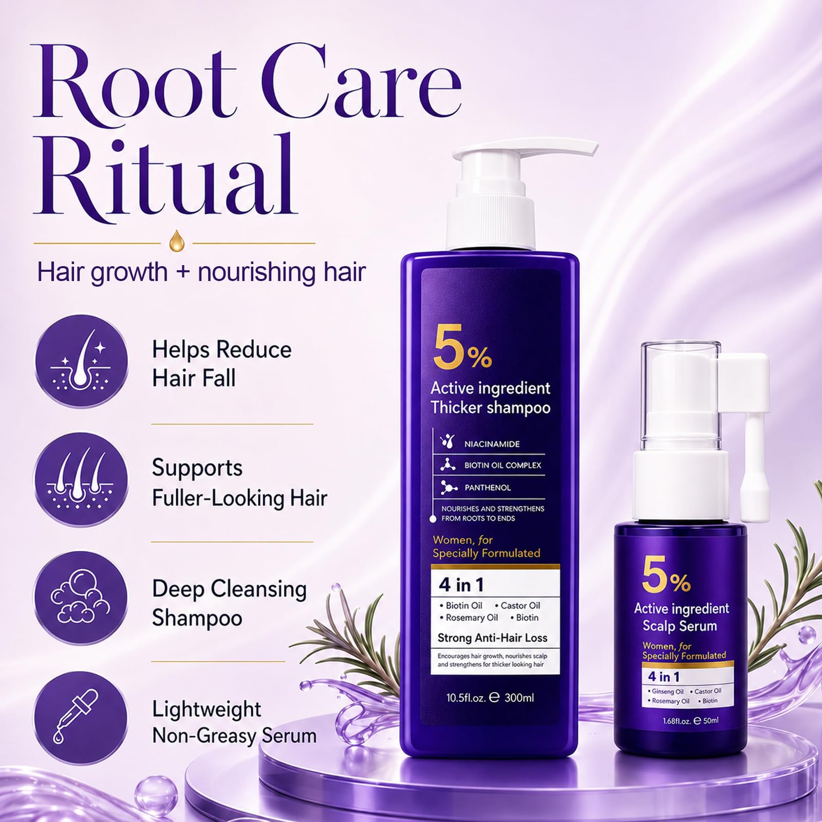 330ml Shampoo And Haarpflege Set, Rosmarin Shampoo, Scalp Hair Serum, NäHrende Und StäRkende Formel, Thickening, Reduces Shedding, FüR Gesundes Haar & Volumen