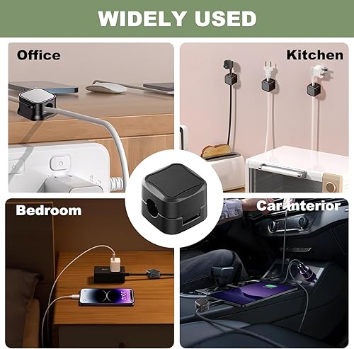 Miniatura 6 de Paquete de 8 organizadores de cables magnéticos, fuerte adhesivo para escritorio, gestión de clips magnéticos para cables, soporte de cable de