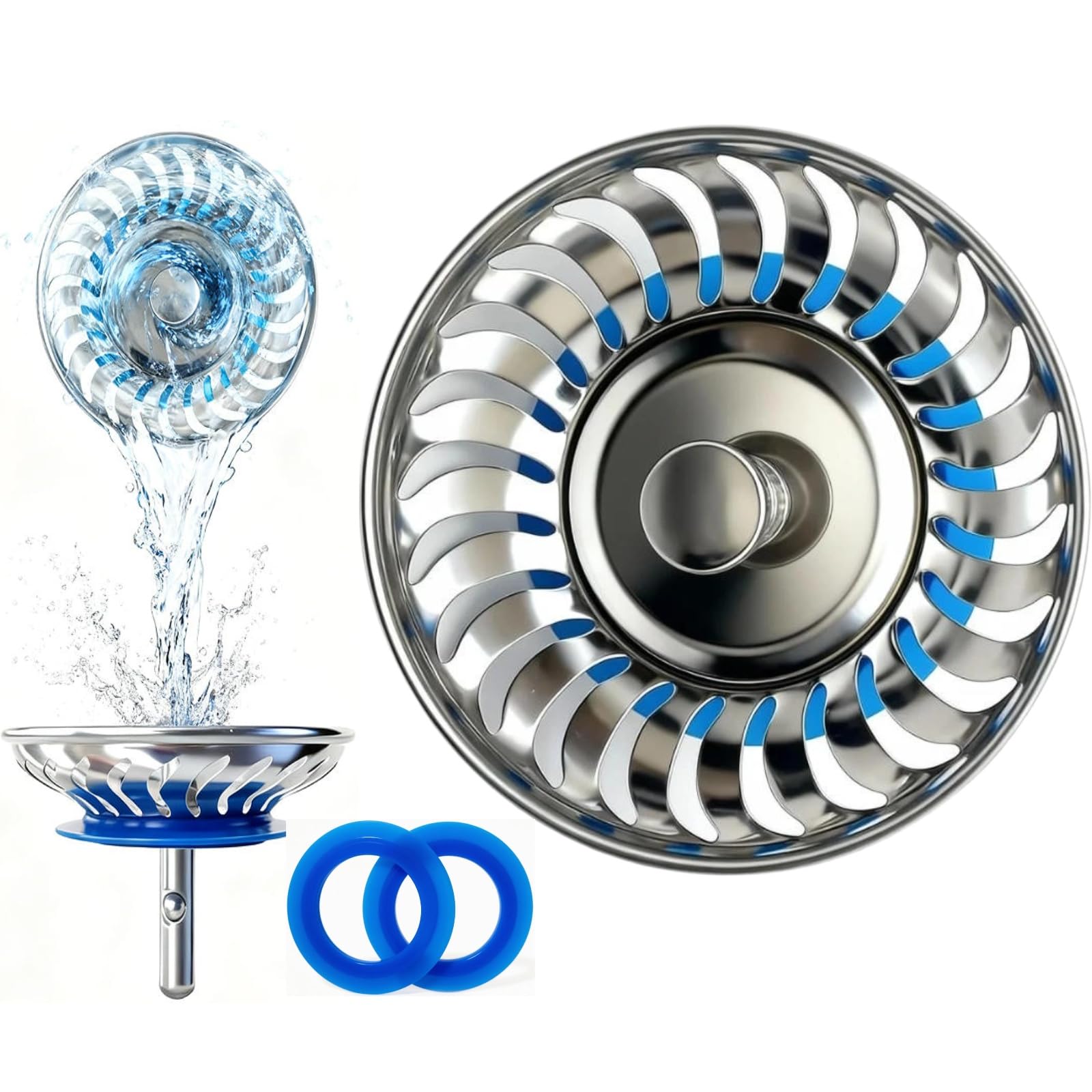 NANOTHOS 2 Pack Stainless Steel Kitchen Sink Strainer Plug, UK Standard 78mm Upgraded Fine Mesh Filter - Catches Food Waste, Prevents Clogging, Dishwasher Safe Drain Stopper