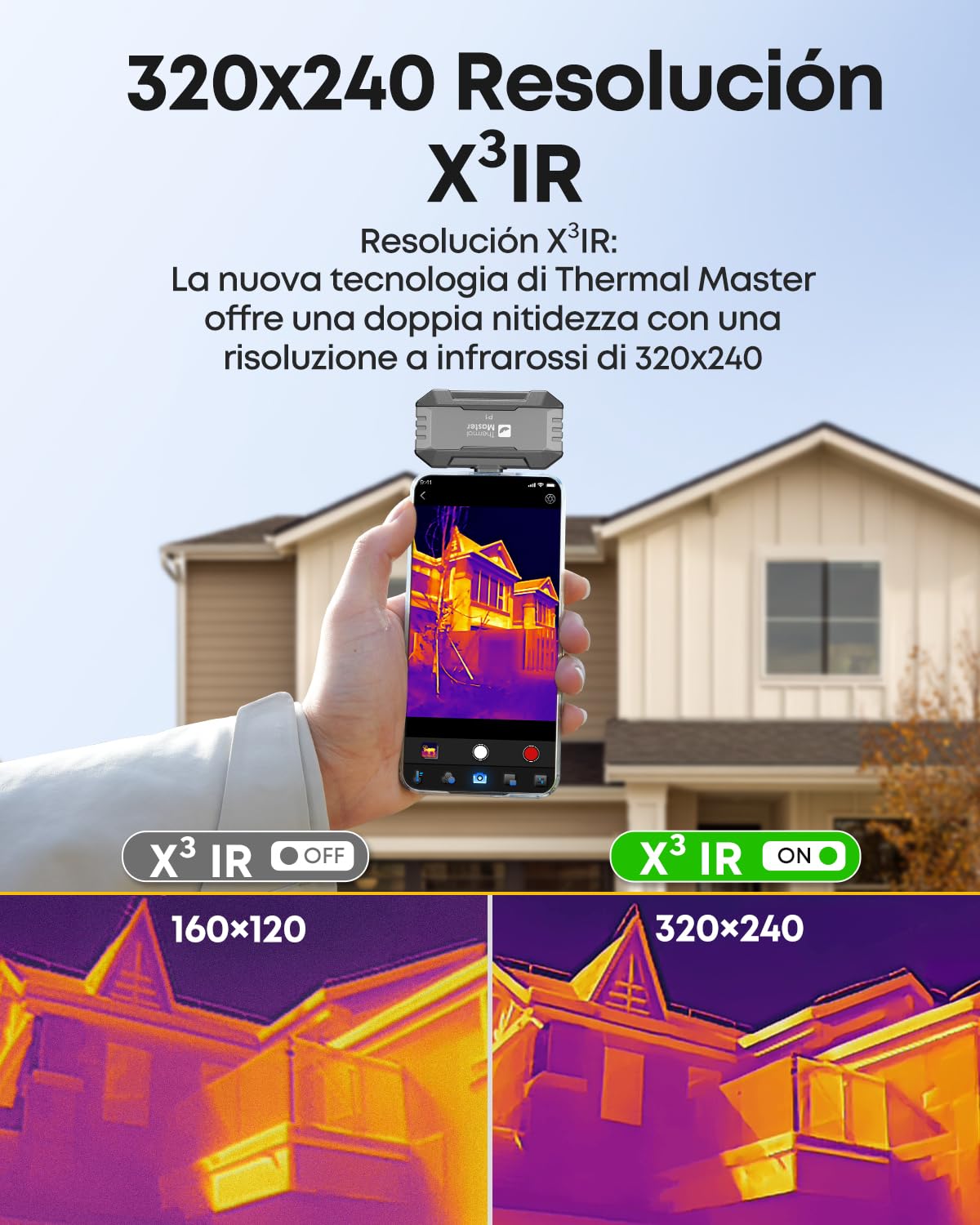 Thermal Master P1 Cámara térmica para iPhone 15/16 y cámara infrarroja Android con resolución Super IR 320 x 240, cámaras termográficas ± 2 ℃, precisión de inspección en casa, zoom 15x, Gris