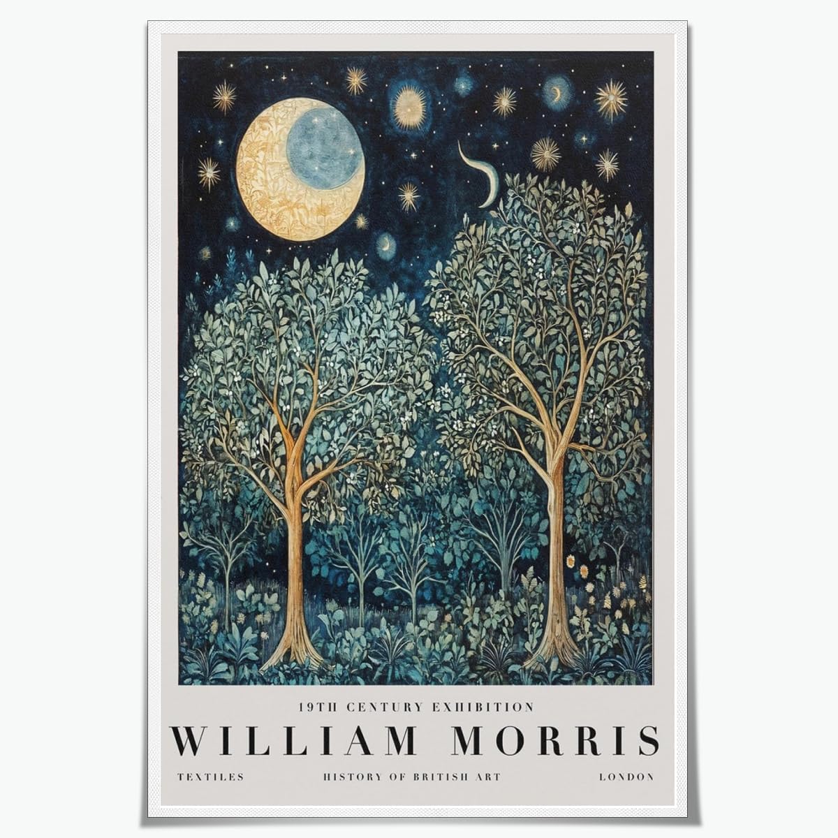 ZZYGGN GMGSW William Morris Style Tree and Moon Canvas Prints Abstract Wall Art William Morris Poster Retro Painting for Home Wall Decor 50x75cm Frameless