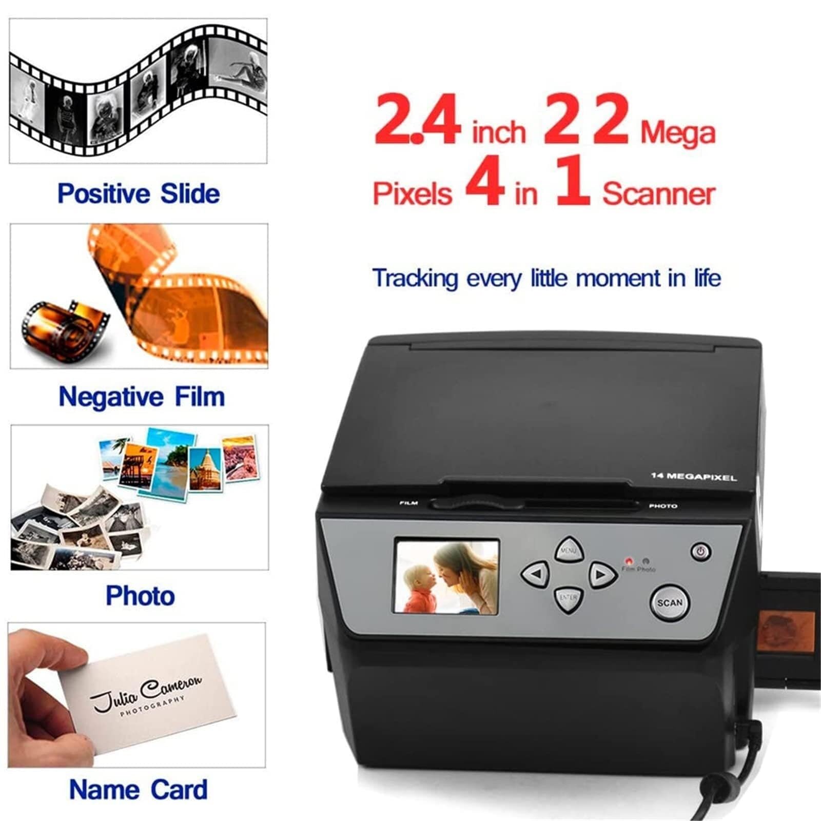 Digital Film Scanner, Digital Film and Slide Scanner, 22MP All in One Film and Slide Scanner, Film and Slide Scanner Convert 135 Film