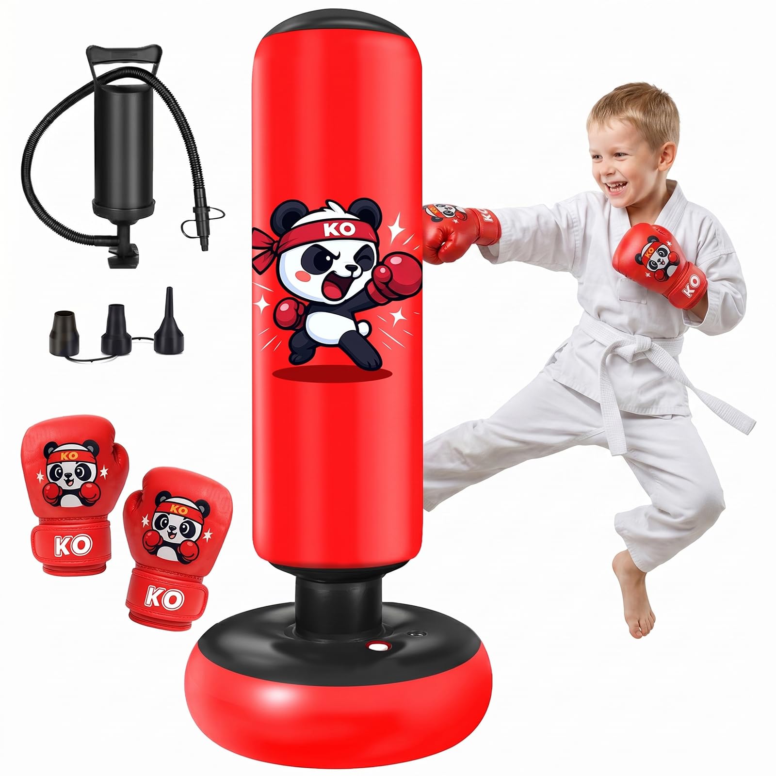 Sacco da boxe gonfiabile per bambini: Qoosea 122 cm, guantoni da boxe e pompa ad aria, giocattolo con dinosauro, regalo per bambini dai 3 agli 8 anni, sacco da boxe autoportante, facile da gonfiare