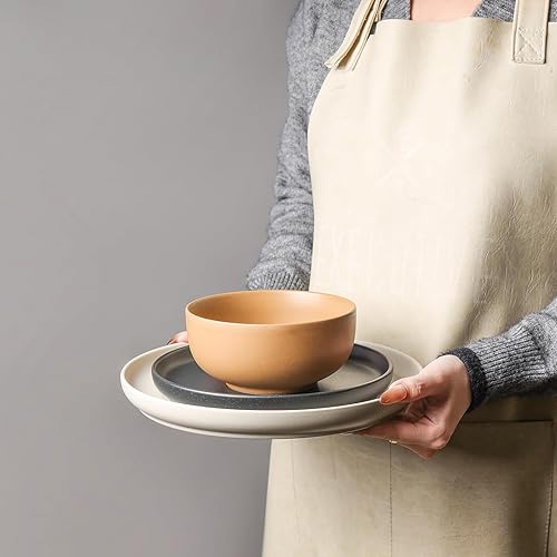 Miniatura 6 de Selamica Juego de vajilla para 4, juego de platos de cerámica de 12 piezas, juego de platos y cuencos de esmalte mate reactivo para cocina,