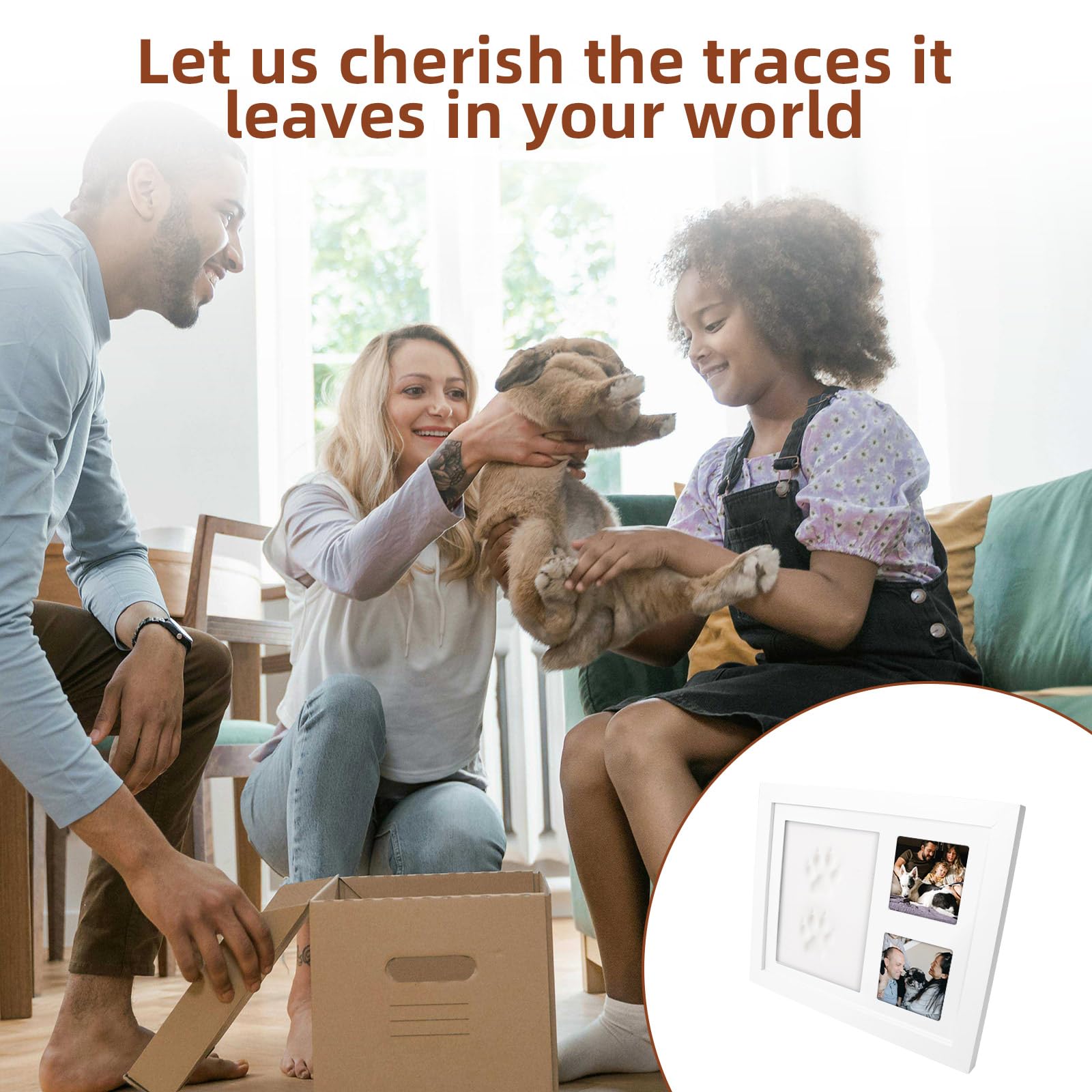 Kit Empreinte Chien Chat Tampon Empreinte Chien Cadre Souvenir Avec Empreinte en Argile Kit D’Empreinte Bébé Main et Pied Livré Avec Sceau,Bouteille Commémorative de Cheveux pour Nouveau-Né,Chien,Chat