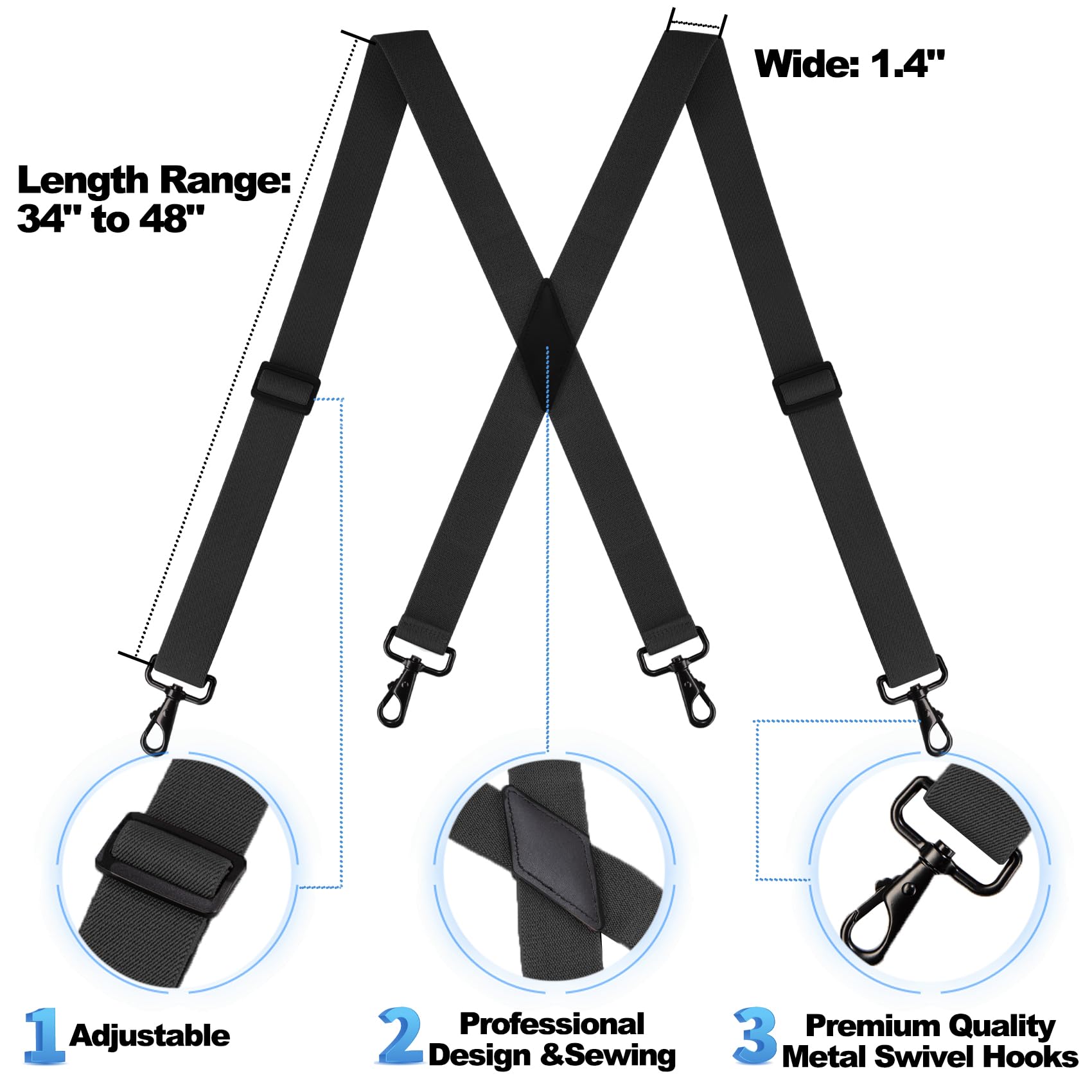 BoiLafiYon Suspenders for Men Heavy Duty, 1.4” Mens Suspenders for Jeans with 4 Snap Hooks Adjustable X Back