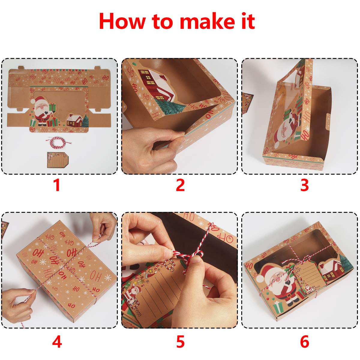 Annhao 12 Pezzi Scatole Regalo di Natale con 12 Adesivi Natalizi, Scatole Biscotti Natale con Finestra per Caramelle Biscotti Scatola Regalo di Carta Kraft per Regali Natalizi, Regali Fai da Te, Feste