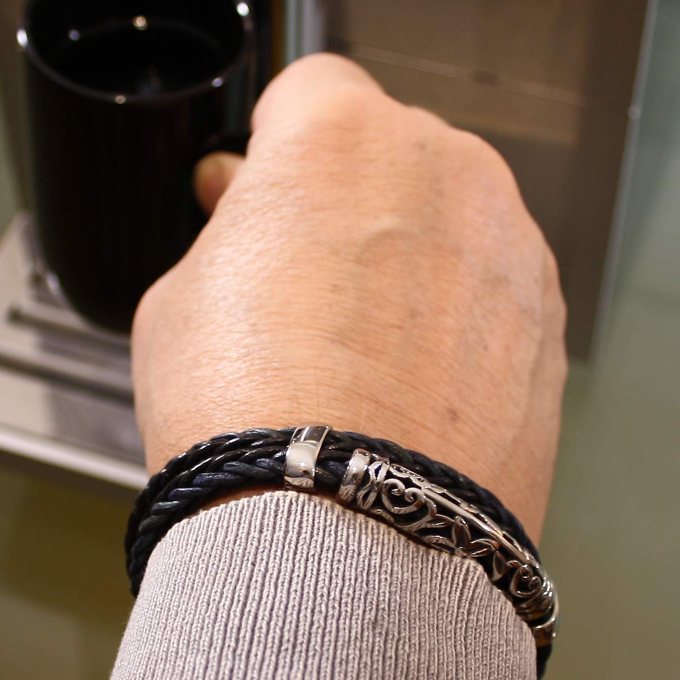 Echt Leder-Armband XO Z8 Blau/SW Männer Herren