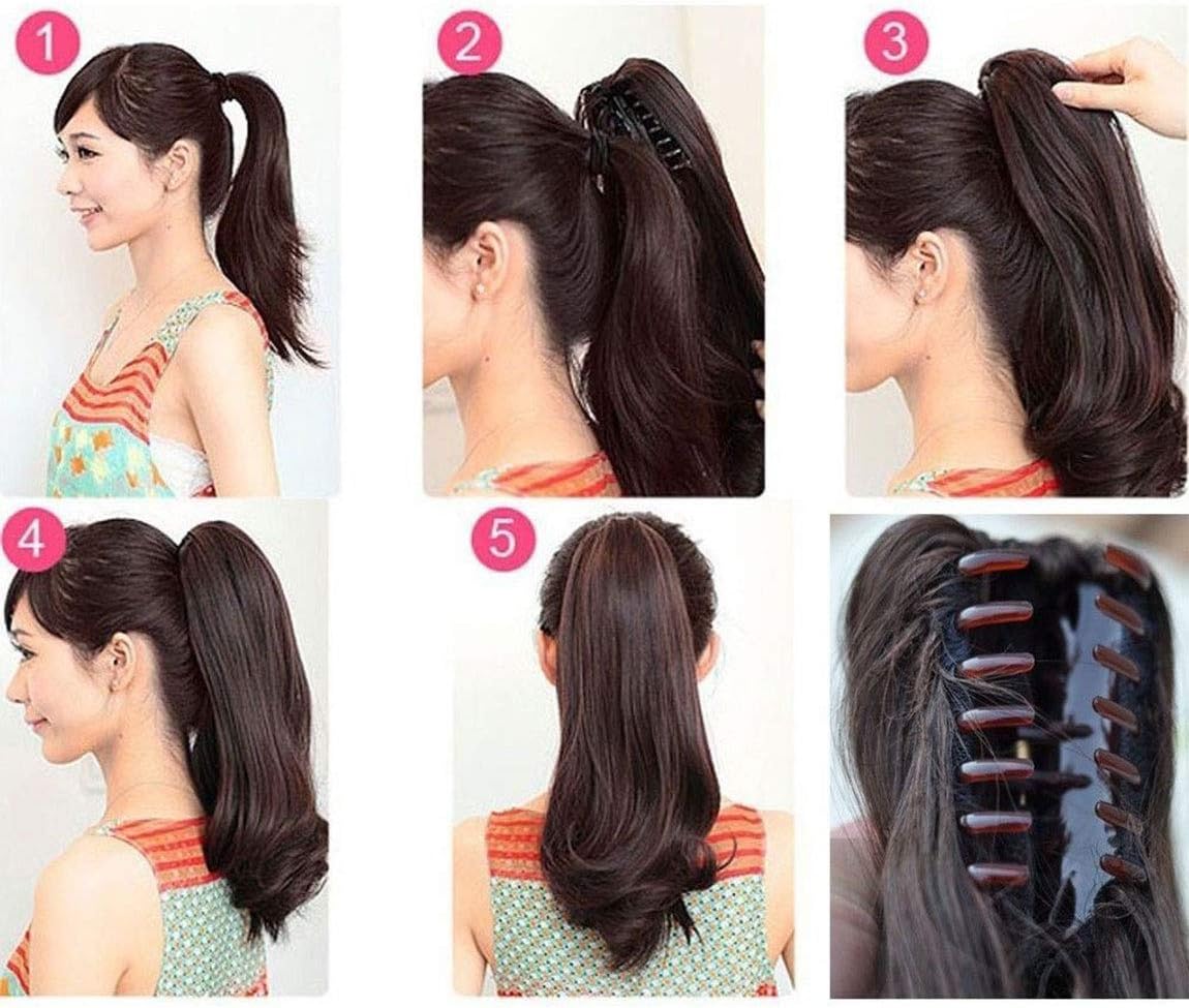 S-noilite clip in ponytail extension claw on hair extensions Synthetic Pony Tail hairpieces for women 12” Curly - Medium Brown - Image 5