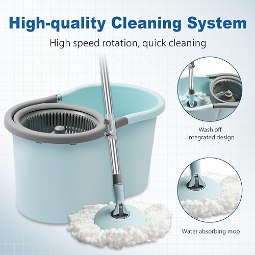 Miniatura 4 de Trapeador giratorio y cubo, trapeador y cubo con escurridor para el hogar, herramienta de limpieza de pisos con 3 recambios de cabezal de microfibra