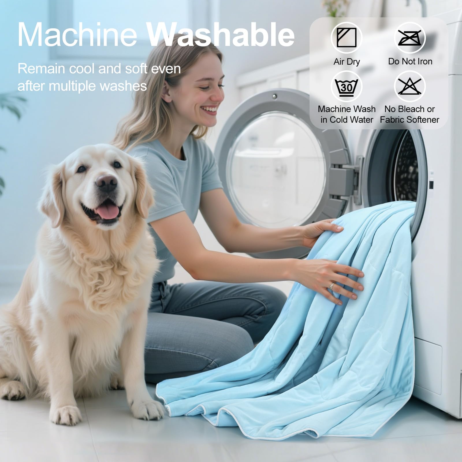 Tappetino Rinfrescante per Cani, Q-MAX>0,4 Coperta di Raffreddamento Leggera e Lavabile per Animali Domestici e Umani, Coperta Estiva per Gatti, Tappeto Fresca, 2XL: 127 × 153 cm, Blu