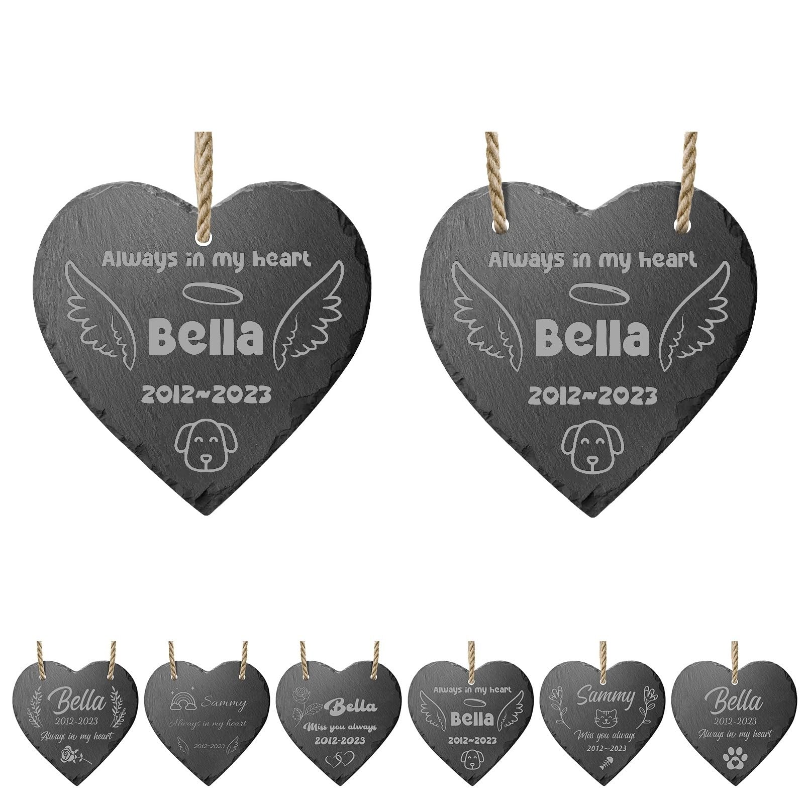 papasgix Personalised Pet Memorial Plaques for Garden Dog Cat Memorial Gifts Engraved Plaques for Graves Custom Pet Memorial Stones (Hole+Grey Angel)