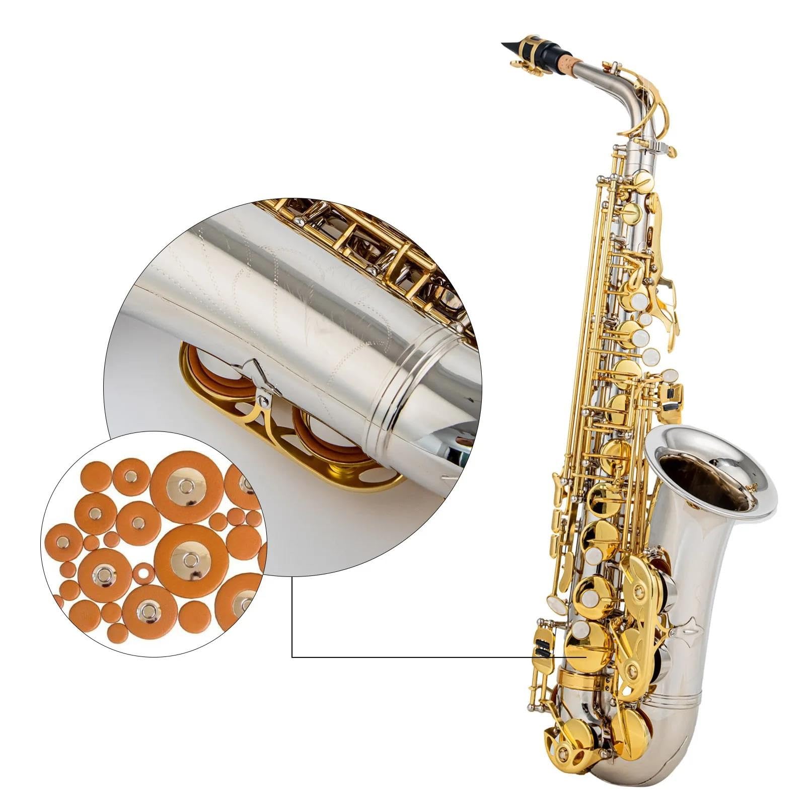 Studencki Profesjonalny Saksofon Eb Saksofon Altowy Mosiądz E Płaski Saksofon Drewniany Instrument Dęty Z Pudełkiem profesjonalny Saksofon (Color : Silver Gold)