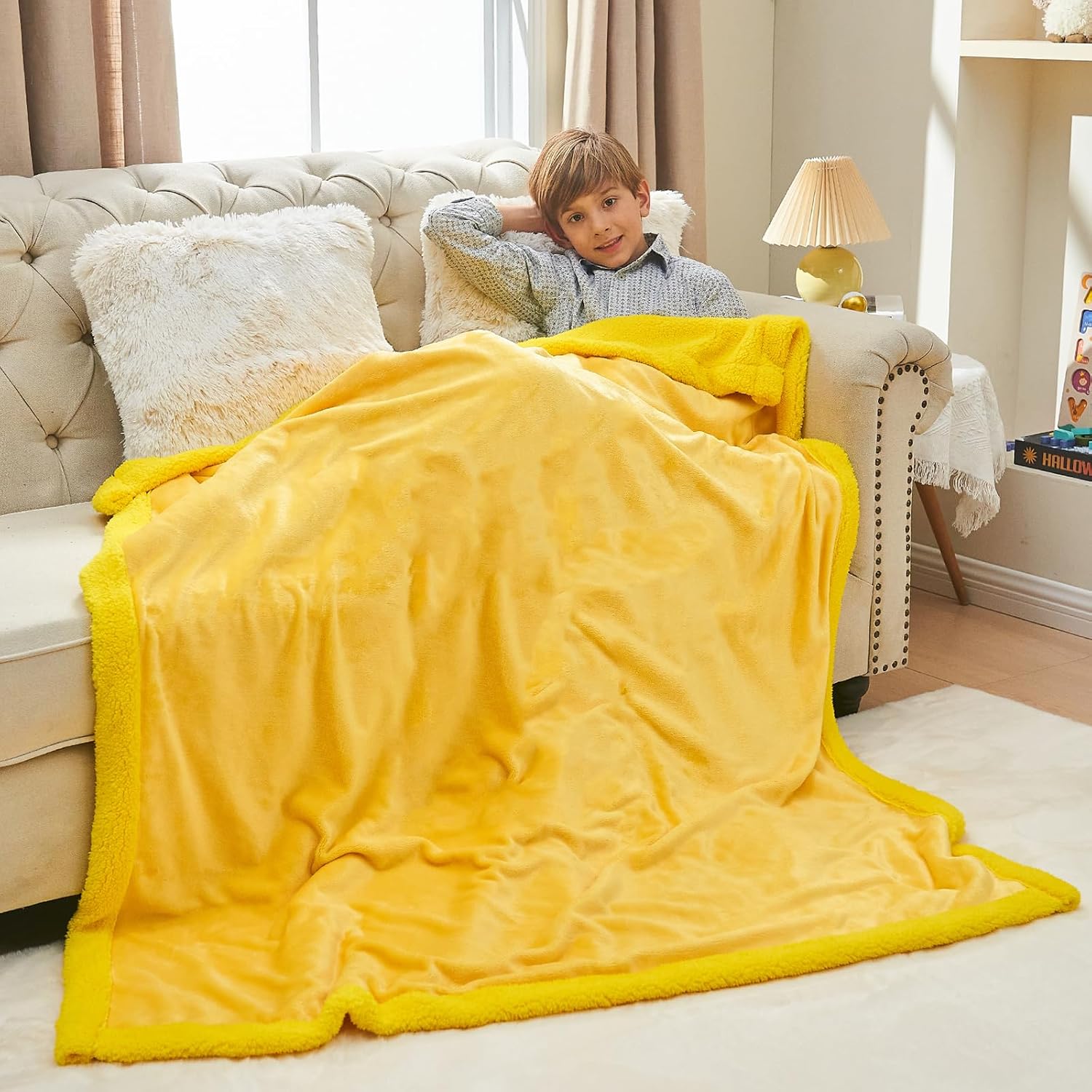NEWCOSPLAY Kids Blanket Sherpa Blanket Plush Warm for Boys Girls (Yellow, (50"X60")) Yellow Throw(50''60'')