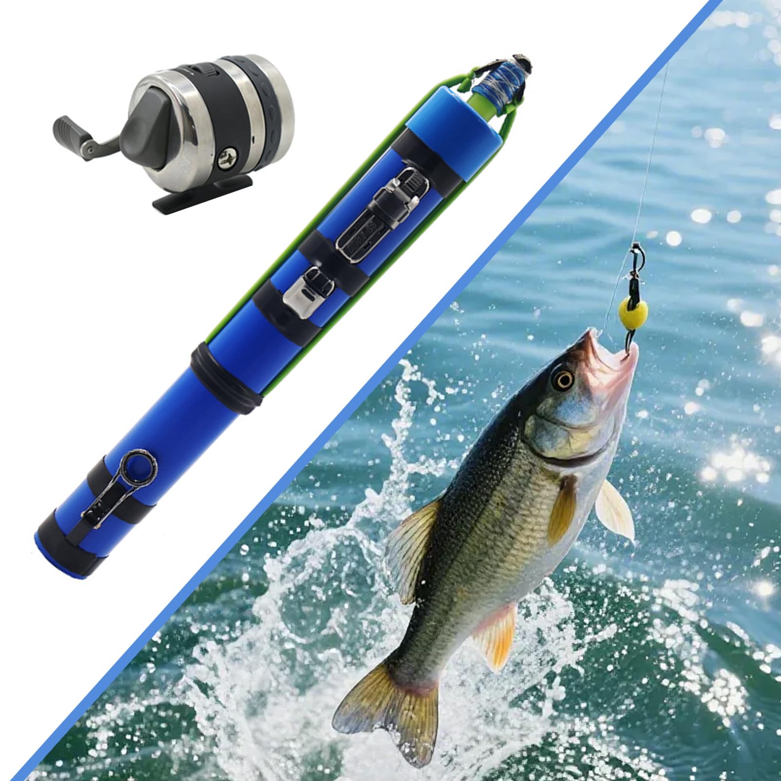 Canne à pêche portable – Équipement de pêche léger avec moulinet | Canne à pêche catapulte pour les voyages, pour bar, truite, eau salée, eau douce, jetée, rivière, ruisseau, étang, lac