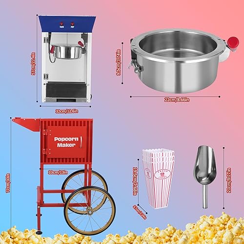 Miniatura 6 de Máquina para hacer palomitas de maíz, 8 onzas, estilo teatro, portátil, portátil, con tres dispensadores de caramelos y granos de almacenamiento,