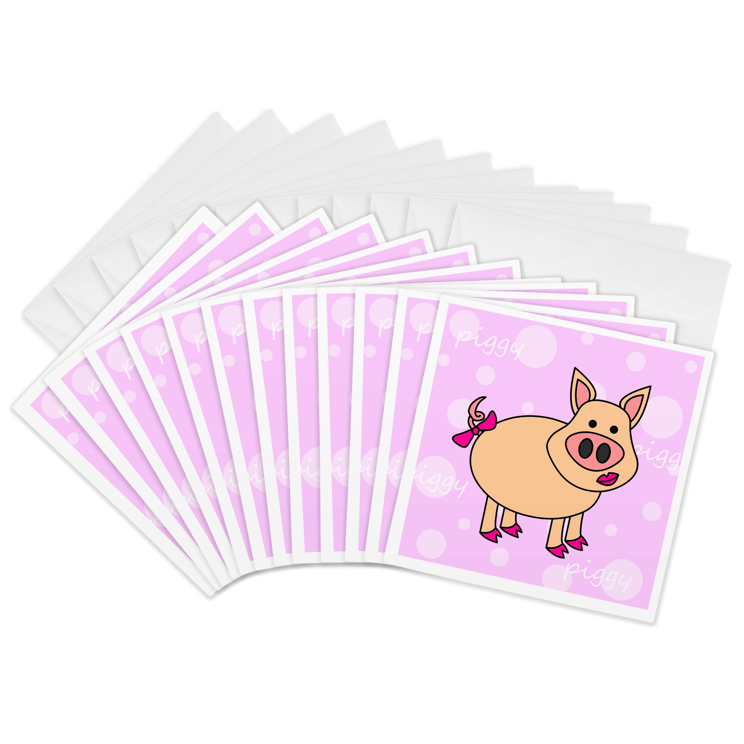 3dRose Pink Piggy Design - Happy Girl Pig - Greeting Cards, 6 x 6