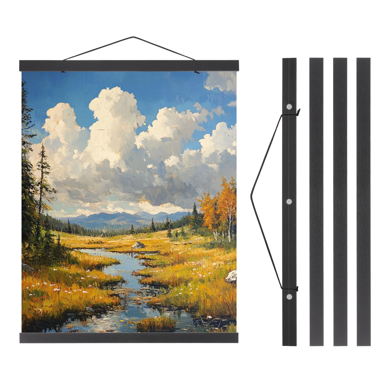 PATIKIL 2 Set Magnetic Poster Hanger Frame 16 Inch Wooden Magnet Picture Hangers Frames Wide Hanging Kit for Photos Pictures
