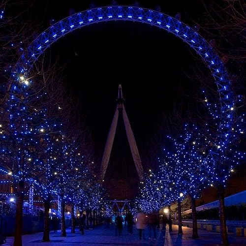 Miniatura 5 de Joomer - Luces solares azules de Navidad de 72 pies x 2 unidades, 200 LED, 8 modos, tira de luces solares impermeables para decoraciones de Navidad