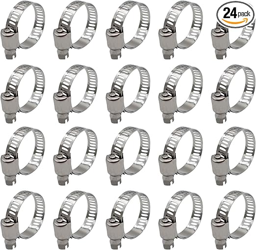 Hose Clamp Stainless Steel Adjustable 17-32mm (3/4" - 1-1/4") SAE Size 12 Worm Gear Clamp (17-32mm, 24 Pack)