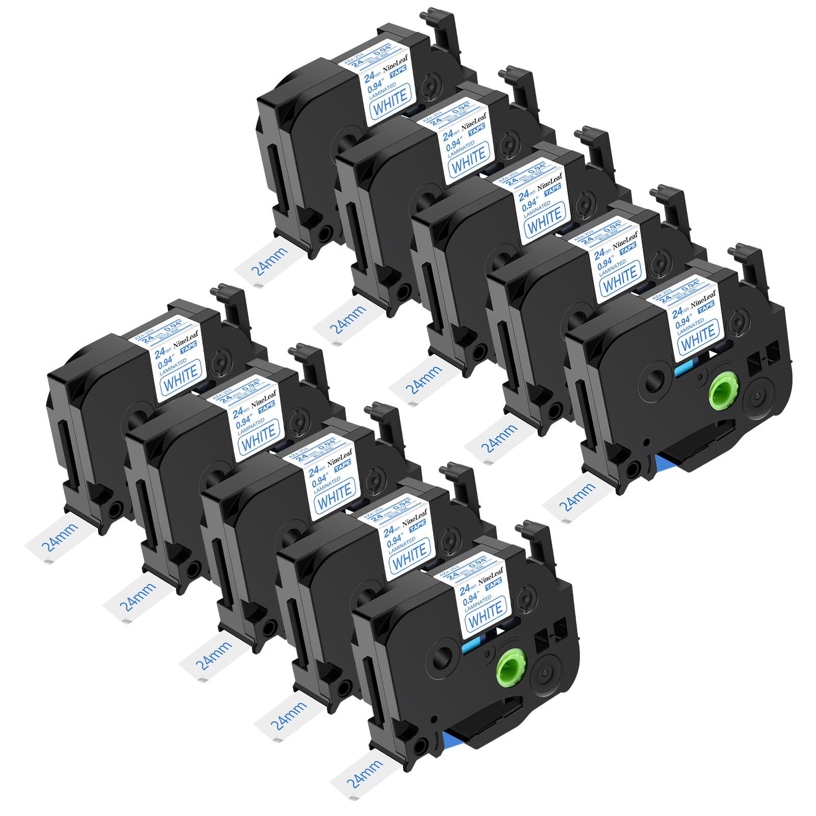 NineLeaf 10 x Compatible for Brother P-Touch TZe-253 TZe253 TZ-253 TZ253 AZe-253 TZE Tape 24mm 0.94'' 1 inch Blue on White Laminated Label Tape for Ptouch PT-D600 D600VP E500 E500VP Label Maker