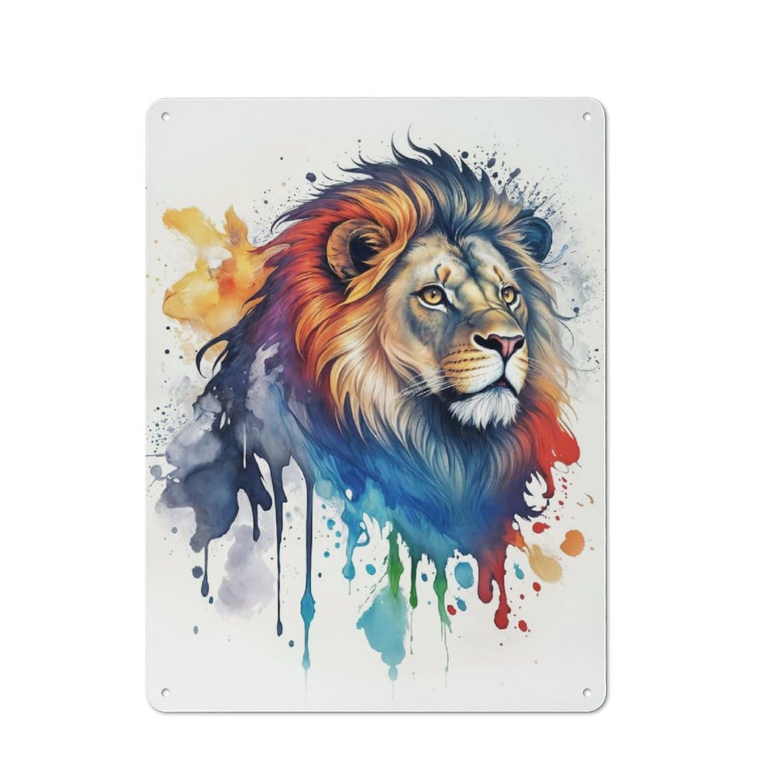 Junmoney Watercolor Lion Country Vintage Metal Wall Decor 40X30cm, Country Metal Sign For Kitchen, Cottage, Porch Or Garden Room