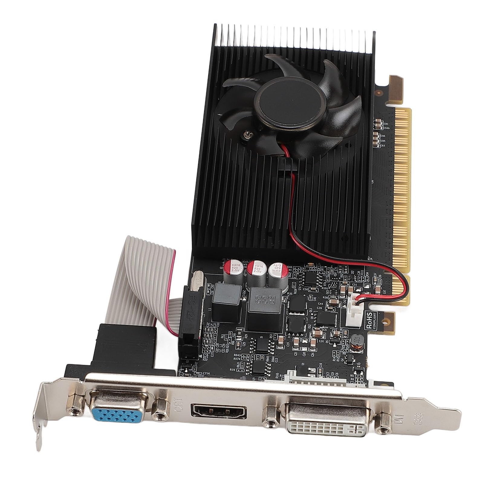Pongnas 2 GB Single-Slot-Grafikkarte, Low Profile, VGA, DVI, Lüfter, GT730, DDR3-Kepler-Architektur, 800 MHz Speichertakt, Aufrüstbar