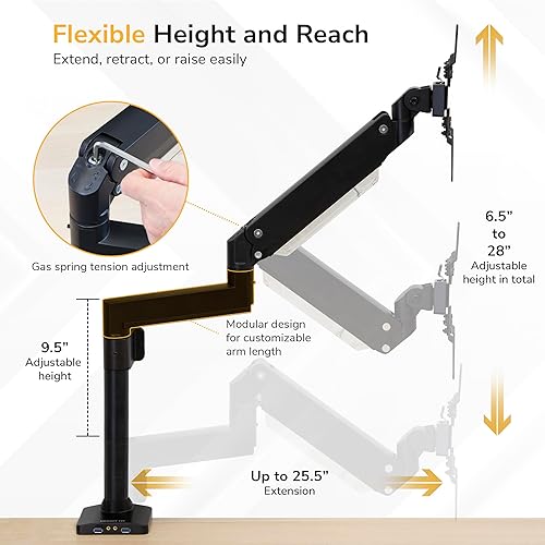 Miniatura 7 de Mount-It! Ultrawide Monitor Arm, Heavy-Duty Gas Spring Desk Mount for 17–35” Curved Screens up to 33 lbs, Full Motion Height Adjustable Monitor Arm