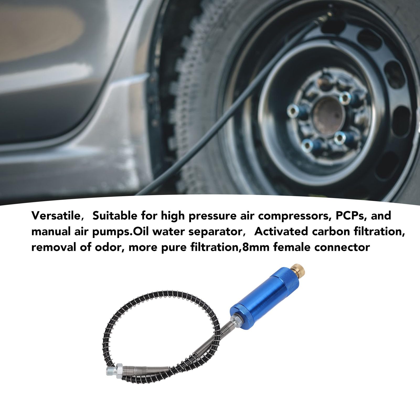 Filtro separatore acqua-olio con connettore da 8 mm, filtro per pompa compressore d’aria a carbone attivo, separatore olio-acqua ad alta pressione per pompa manuale PCP e compresso