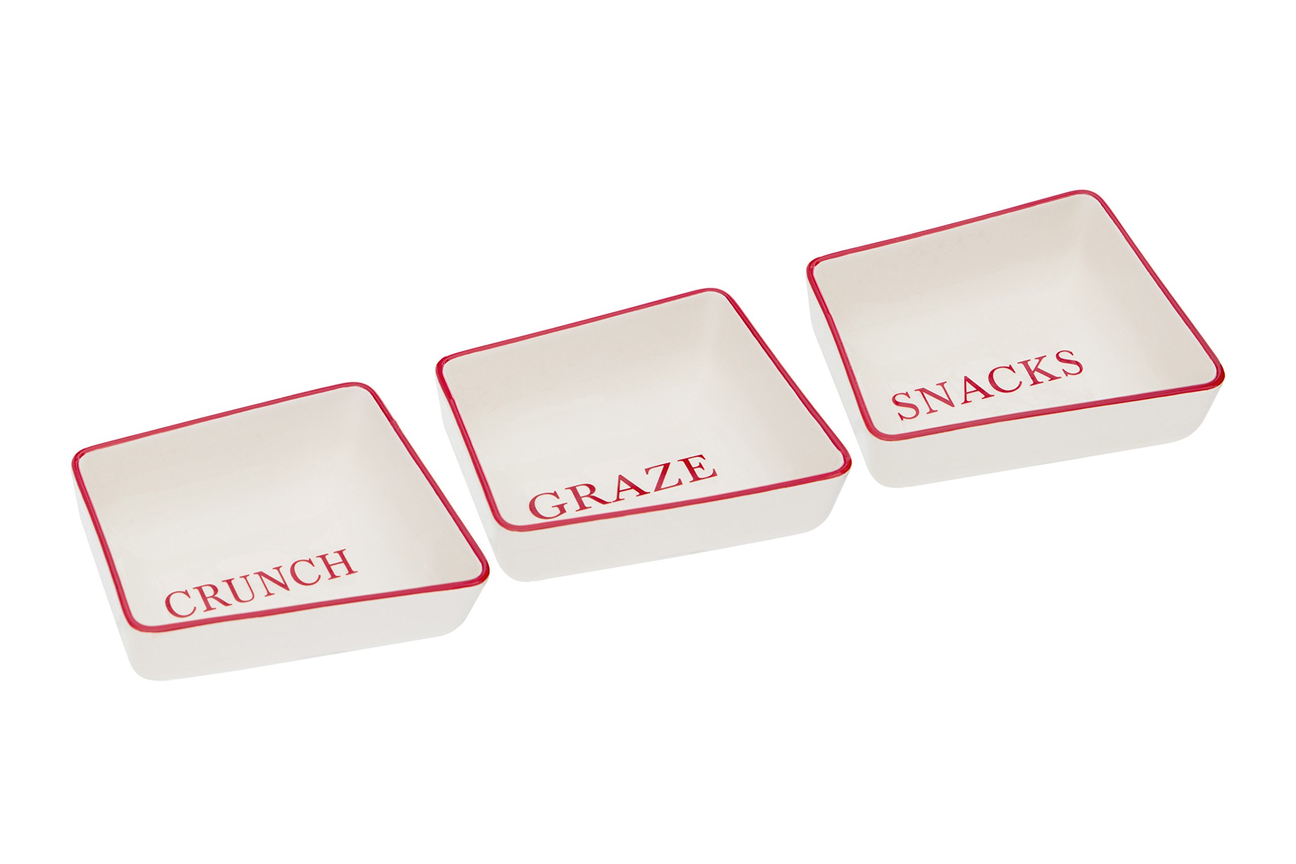 Premier Housewares Hollywood Snack Dishes, Red/Cream, Set of 3