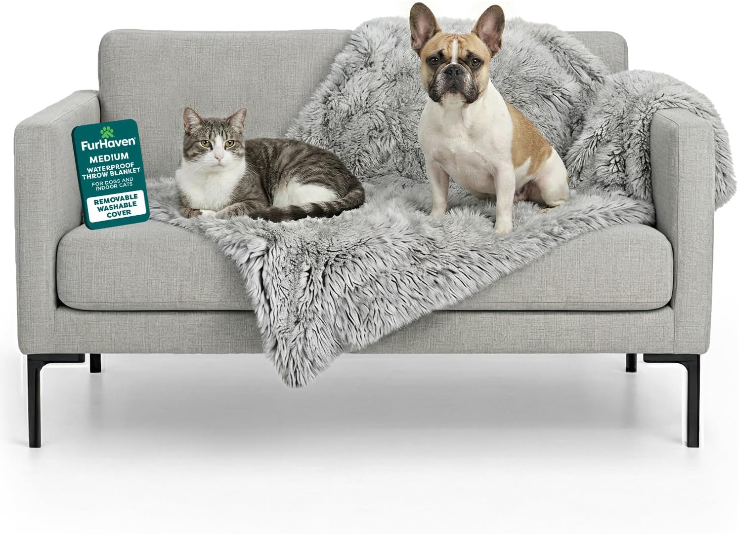 FurHaven Waterproof Throw Blanket For Dogs & Indoor Cats, Reversible Protective Pet Blanket, Extra Large, Long Faux Fur & Velvet, Taupe